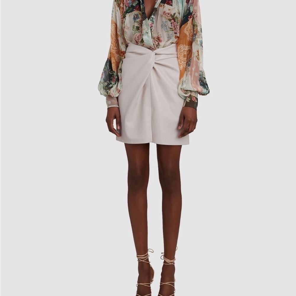 NANUSHKA Women’s Milo Twisted Mini Vegan Leather Ivory Skirt Size S